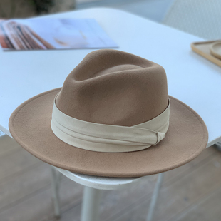 2025礼帽女羊毛呢宽沿法式礼帽子秋冬款英伦复古百搭平檐爵士帽男