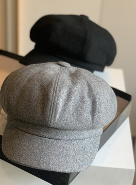 复古八角帽女秋冬夹棉保暖显脸小黑色灰色鸭舌帽百搭报童帽大头围