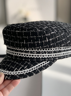 黑色帽子女秋冬英伦韩国小香风格贝雷帽ins同款平顶鸭舌帽报童帽