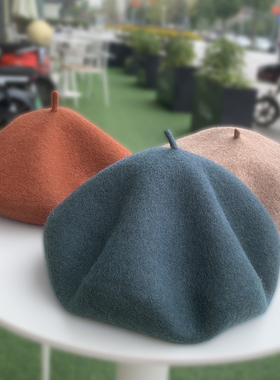 纯羊毛贝雷帽女2022新款秋冬大头围百搭画家帽蓓蕾帽网红爆款帽子