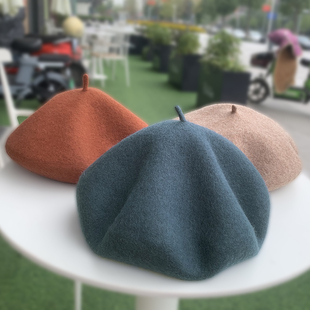 纯羊毛贝雷帽女2022新款 帽子 秋冬大头围百搭画家帽蓓蕾帽网红爆款