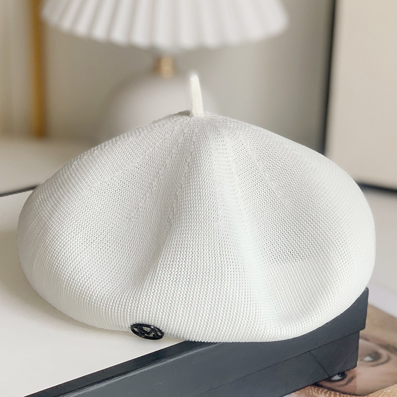 贝雷帽春秋薄款名媛白色英伦复古画家帽夏季蓓蕾帽南瓜帽女士透气