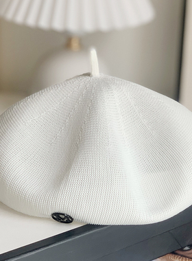贝雷帽春秋薄款名媛白色英伦复古画家帽夏季蓓蕾帽南瓜帽女士透气