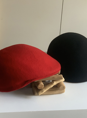 帽子女秋冬羊毛呢鸭舌帽韩版时尚硬顶前进帽男英伦复古贝雷帽红色