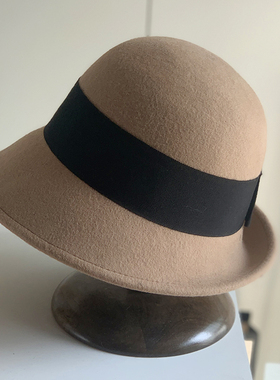 法式复古白色羊毛盆帽优雅气质名媛小礼帽女秋冬赫本风毛呢渔夫帽