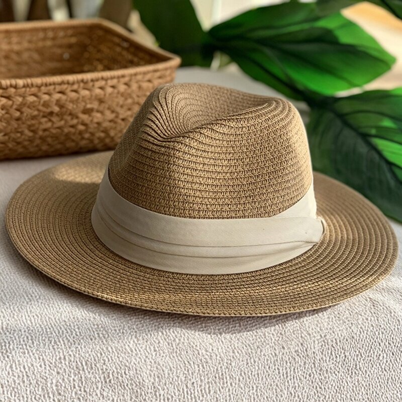 巴拿马草帽女夏季男女法式时尚沙滩海边可折叠平檐遮阳爵士礼帽子