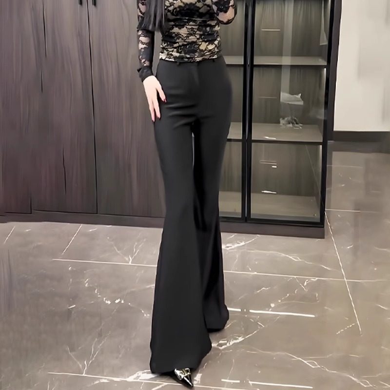 黑色简约修身高腰人鱼西裤女2025年秋季新款洋气潮流显腿长微喇裤,女装/女士精品,大码裤装,淘宝优惠券,粉丝福利购,淘宝优惠卷