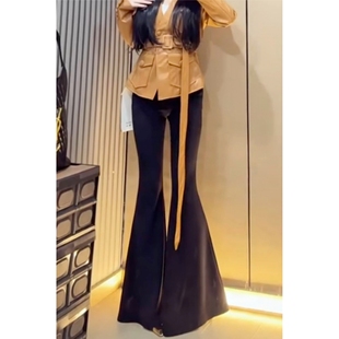 子夏季 弹力高腰休闲马蹄人鱼裤 黑色大喇叭显瘦修身 轻熟风2026新款