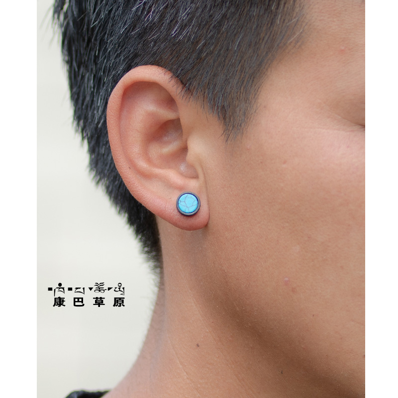 藏式耳钉绿松石男个性嘻哈耳饰