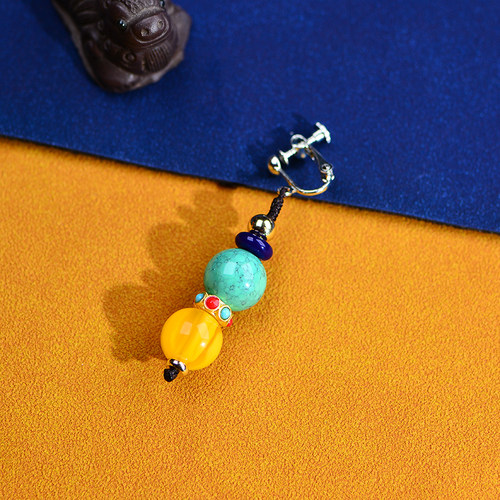 单边耳坠藏族绿松石耳饰藏式耳钉