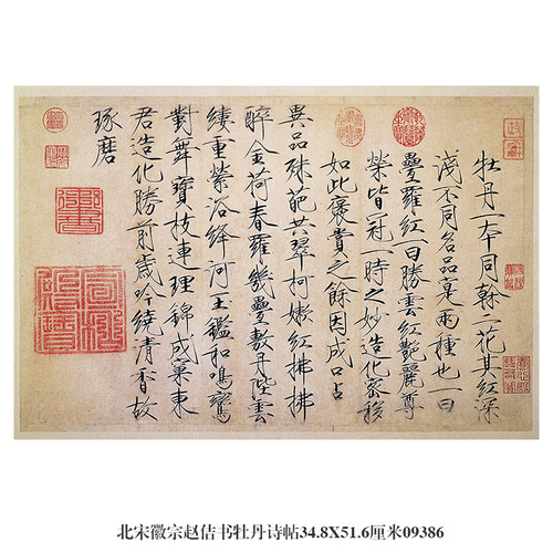 北宋徽宗赵佶书牡丹诗帖瘦金书古代行书名帖仿古书法复制名人字画