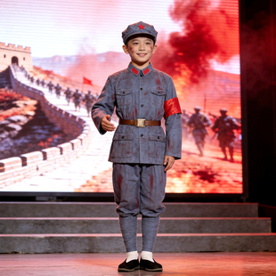做旧红军战士主题演出服八路军抗战表演衣服道具儿童全套服装成人