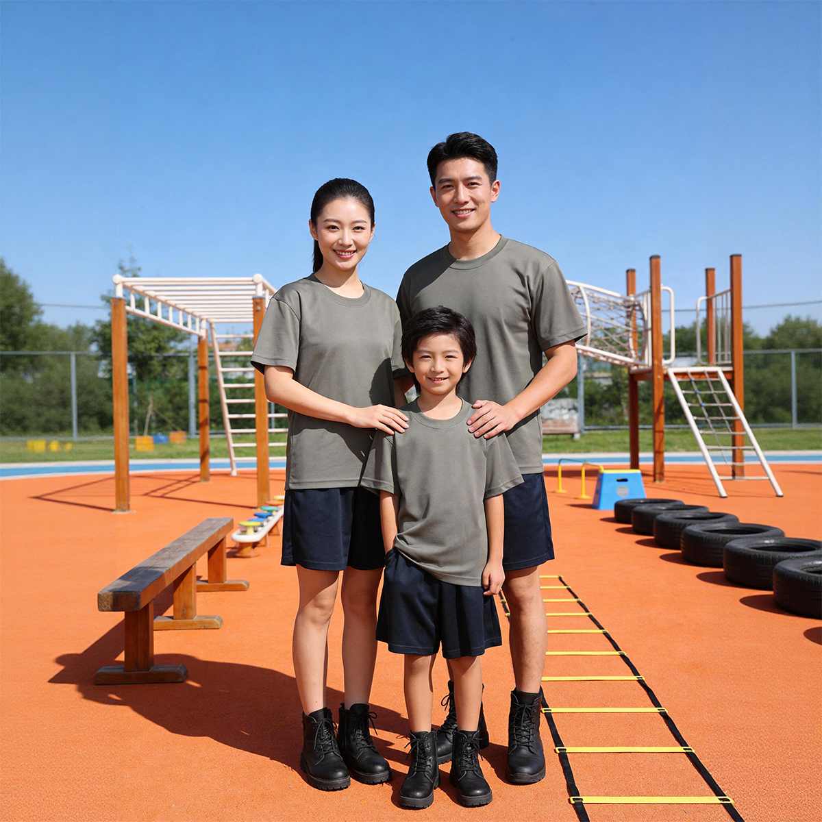 体能训练服短袖亲子套装夏季速干圆领T恤运动短裤夏令营军训服装