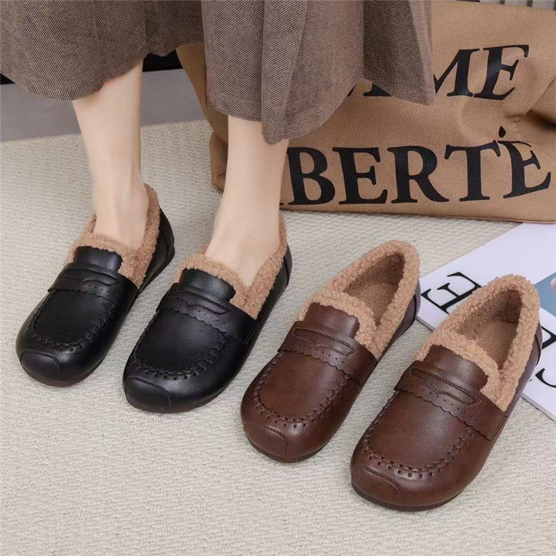 牛筋加绒冬季2025新款平底休闲脚蹬女鞋防滑保暖妈妈豆豆软底棉鞋,女鞋,深口单鞋,淘宝优惠券,粉丝福利购,淘宝优惠卷