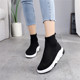 袜子鞋 镂空透气休闲高帮女鞋 短靴女 新款 飞织弹力布厚底2026春夏季