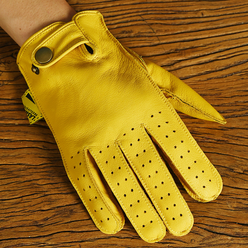 夏季摩托车复古头层牛皮机车手套男士骑行开车户外耐磨触屏女透气