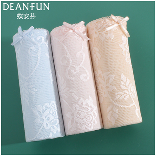 三条装蝶安芬女士网纱内裤舒适弹力棉中高腰包臀花边性格女生短裤