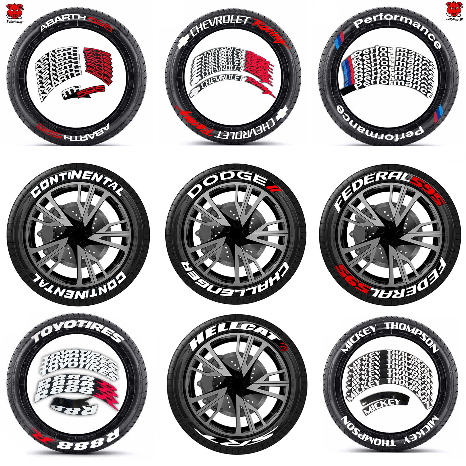 【汇总】摩托车汽车轮胎字母贴连体一体分段式汽英文3D装饰贴纸