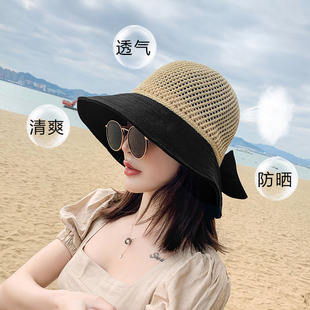 太阳帽女大帽檐防晒沙滩遮阳帽子全脸防紫外线可折叠草帽海边度假