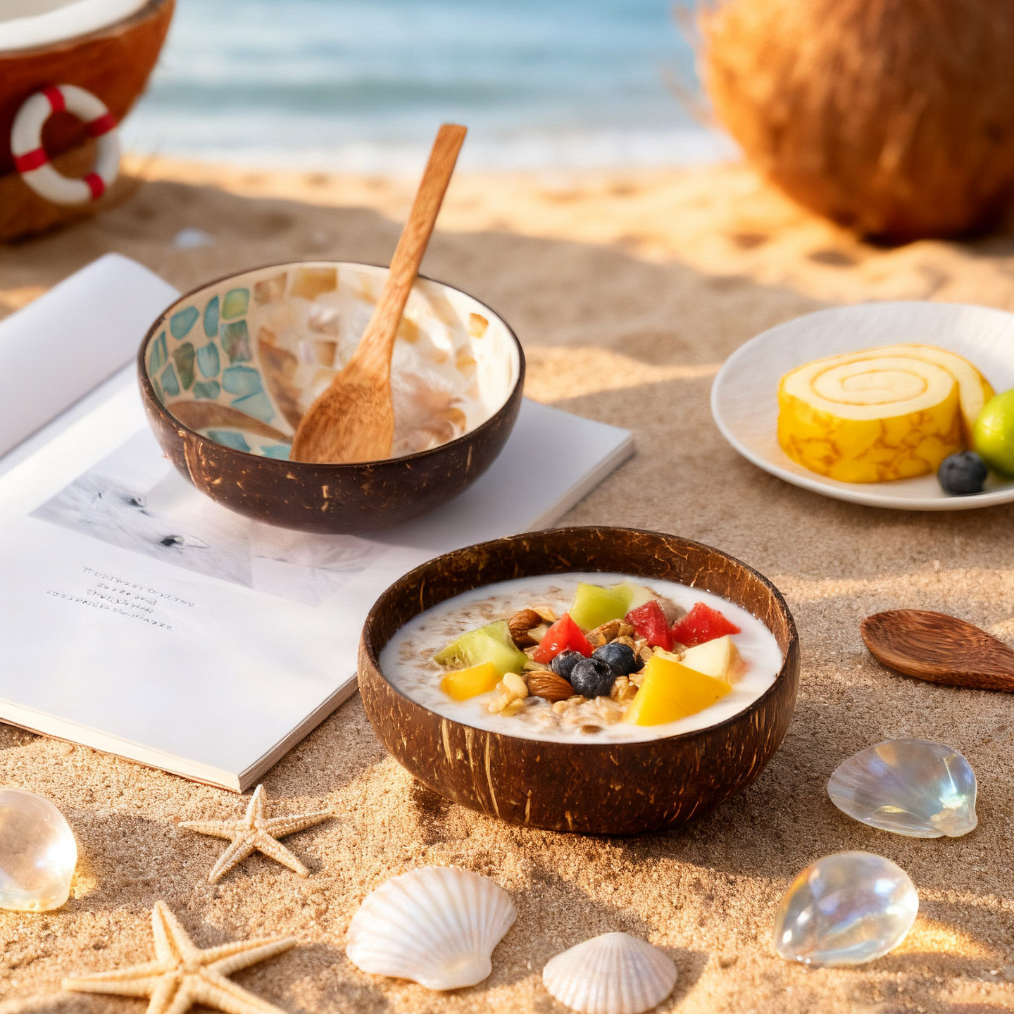 椰子壳碗天然贝壳椰壳碗家用酸奶甜品水果沙拉燕麦片高颜值轻食碗