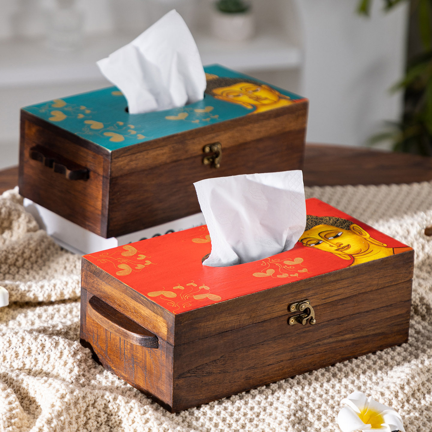 实木纸巾盒泰国复古佛像木质桌面家居装饰摆件艺术创意纸巾收纳盒