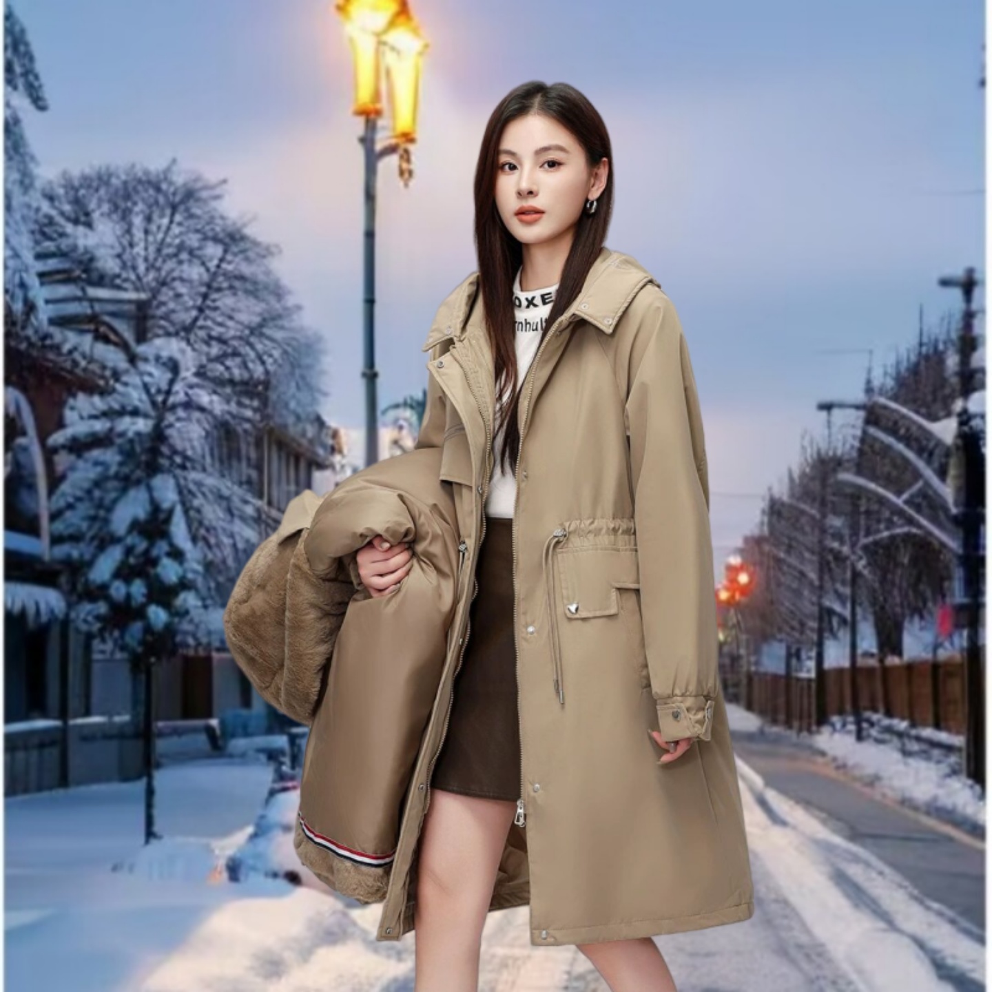 内胆可拆卸派克羽绒棉服女