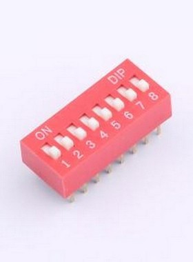 DS-08-R 拨码开关 拨码开关2.54mm间距,红色8PIN/位 立式直插平拨