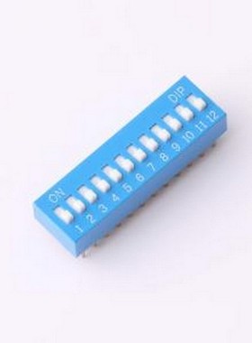DR-12LT 拨码开关 2.54mm间距 12位 琴键式 直插平拨凸柄 蓝色 拨