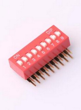 DT-09HT 拨码开关 2.54mm间距 9位 琴键式 90度弯插侧拨凸柄 红色