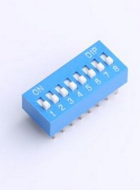 DR-08LT 拨码开关 2.54mm间距 8位 琴键式 直插平拨凸柄 蓝色 拨