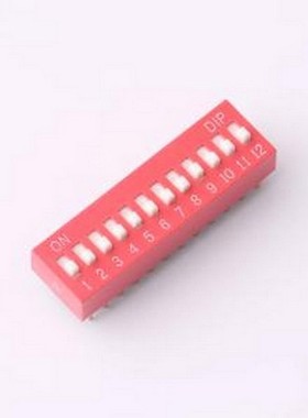 DR-12HT 拨码开关 2.54mm间距 12位 琴键式 直插平拨凸柄 红色 拨