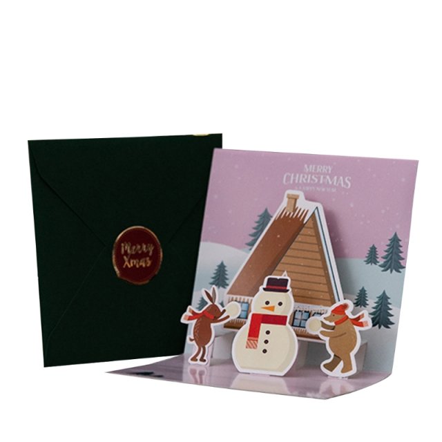 merry christmas greeting card 3d pop-up card with envelopes