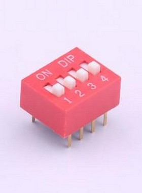TA-04 拨码开关 拨码开关红色04P-180度4PIN间距2.54mm立式直插正