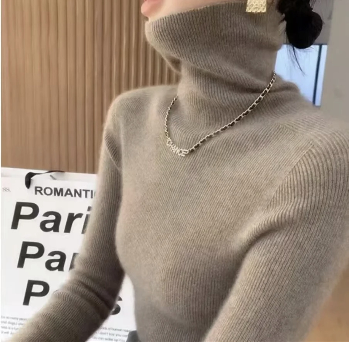 一线成衣堆堆领羊毛衫打底衫女内搭秋冬高领长袖紧身毛衣针织衫