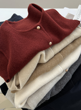 韩版时髦chic圆领纽扣开衫针织马甲女宽松显瘦休闲复古叠穿秋新款