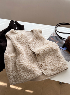 韩版洋气chic时髦仿羊绒马甲外套女宽松慵懒气质马夹2025冬季新款