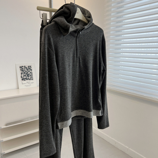 韩版洋气复古运动休闲套装女宽松连帽套头卫衣直筒运动休闲裤秋季