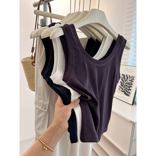 前后两穿~简洁纯色弹力U领背心女百搭修身显瘦内搭外穿吊带打底衫