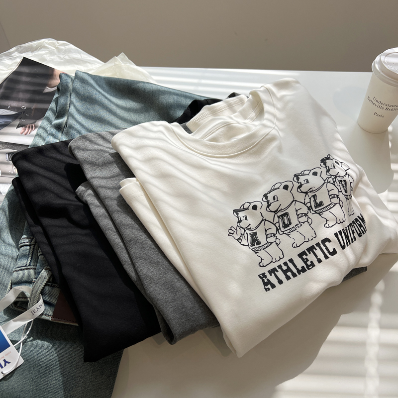 长袖韩版减龄卡通字母棉质女t恤