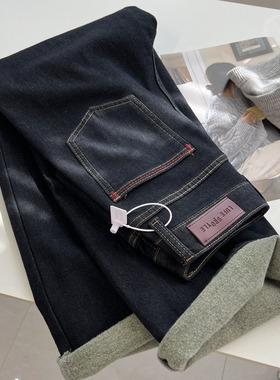 韩版复古洋气chic高腰直筒牛仔裤女宽松显瘦薄绒长裤2024秋冬新款