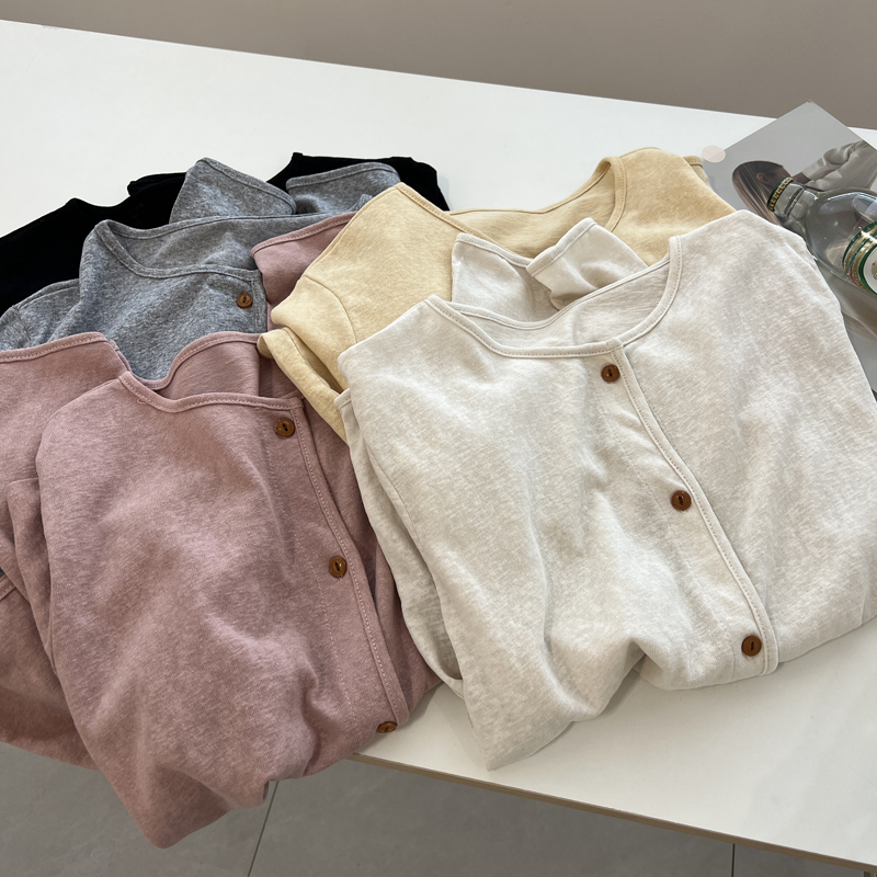 长袖日系复古开衫棉质女t恤上衣