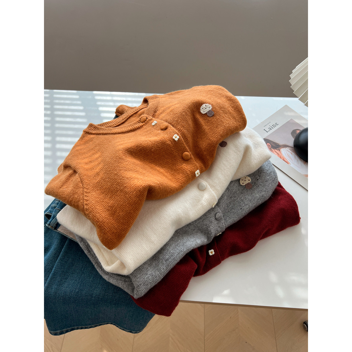 基础复古文艺圆领长袖开衫毛衣女宽松小众春秋新款学生针织衫上衣,女装/女士精品,毛衣,淘宝优惠券,粉丝福利购,淘宝优惠卷