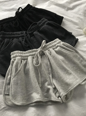 灰色运动短裤女夏宽松外穿2024新款跑步黑色居家休闲阔腿裤热裤潮