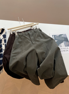 韩版BF风军绿色高腰工装裤女宽松慵懒休闲裤2025秋季新款学生减龄