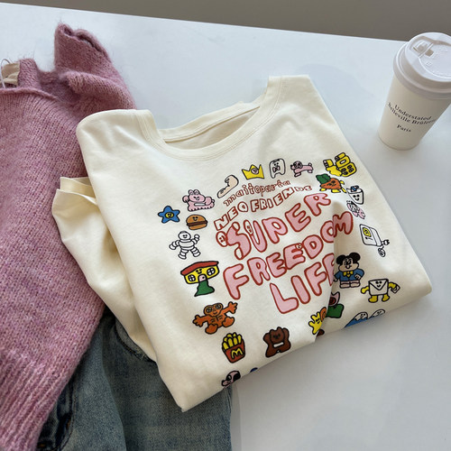 短袖韩版可爱印花棉质女t恤上衣