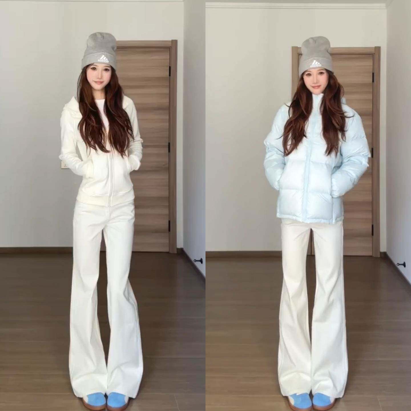 白色弹力微喇牛仔裤女冬季显瘦垂感不贴腿喇叭裤女小个子裤子女款