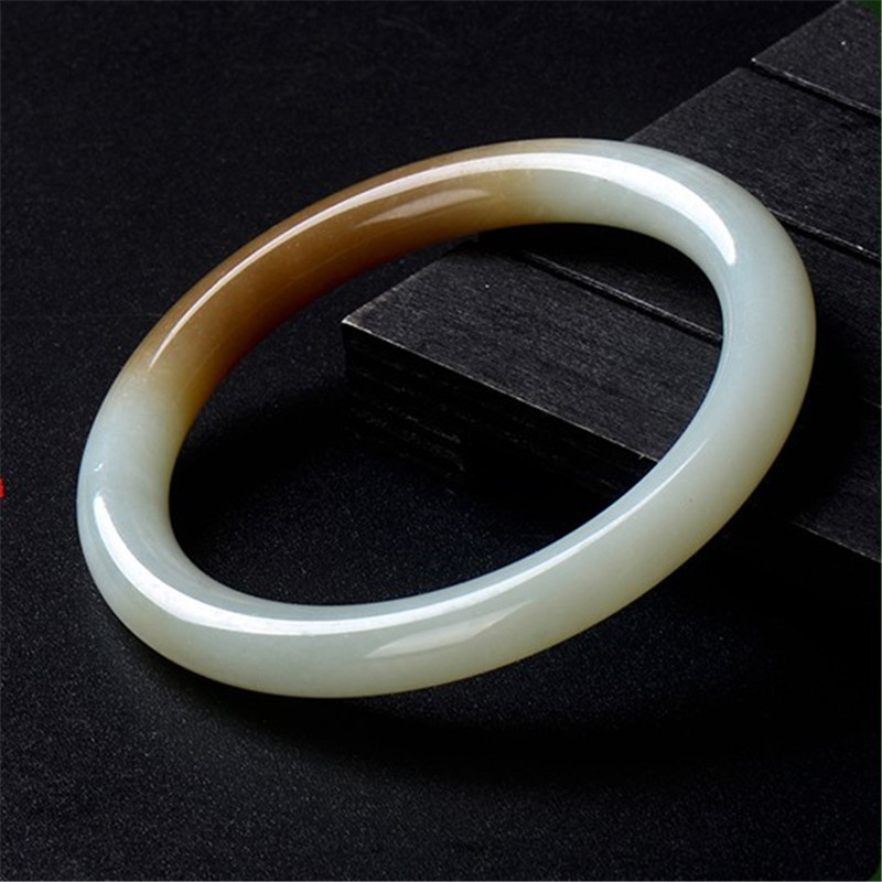 天然和田碧玉圆条手镯细条和田玉镯子女款玉石贵妃镯百搭时尚