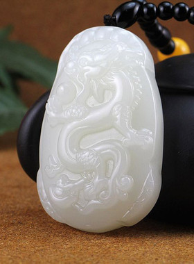 天然新疆和田玉龙把件籽料羊脂白玉生肖龙吊坠龙行天下手把件挂件