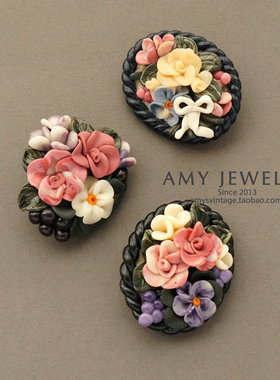 俄罗斯手工艺人软陶花朵胸针三枚 | Amy Vintage西洋古董首饰