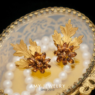 Napier香槟色水晶耳环耳夹限量版 vintage西洋古董首饰 ｜Amy